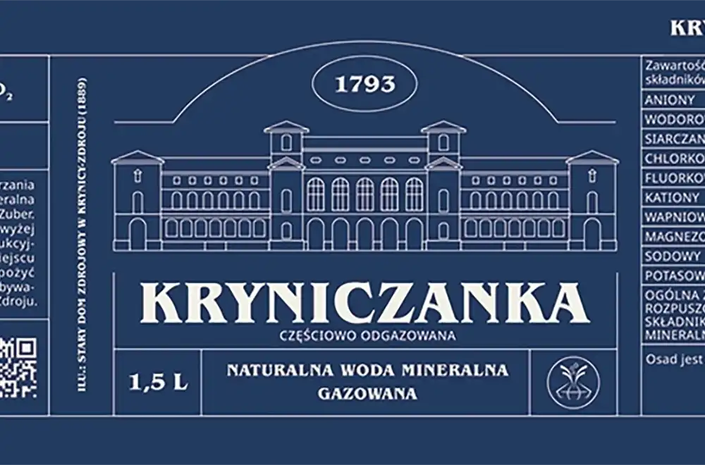 Etykieta wody Kryniczanka gazowana z 2026 roku